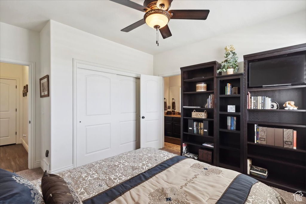 Bedroom featuring a closet and ceiling fan