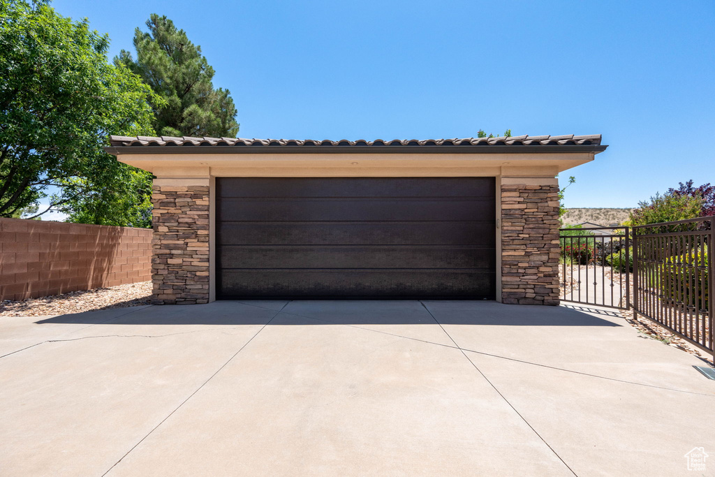 View of detached garage