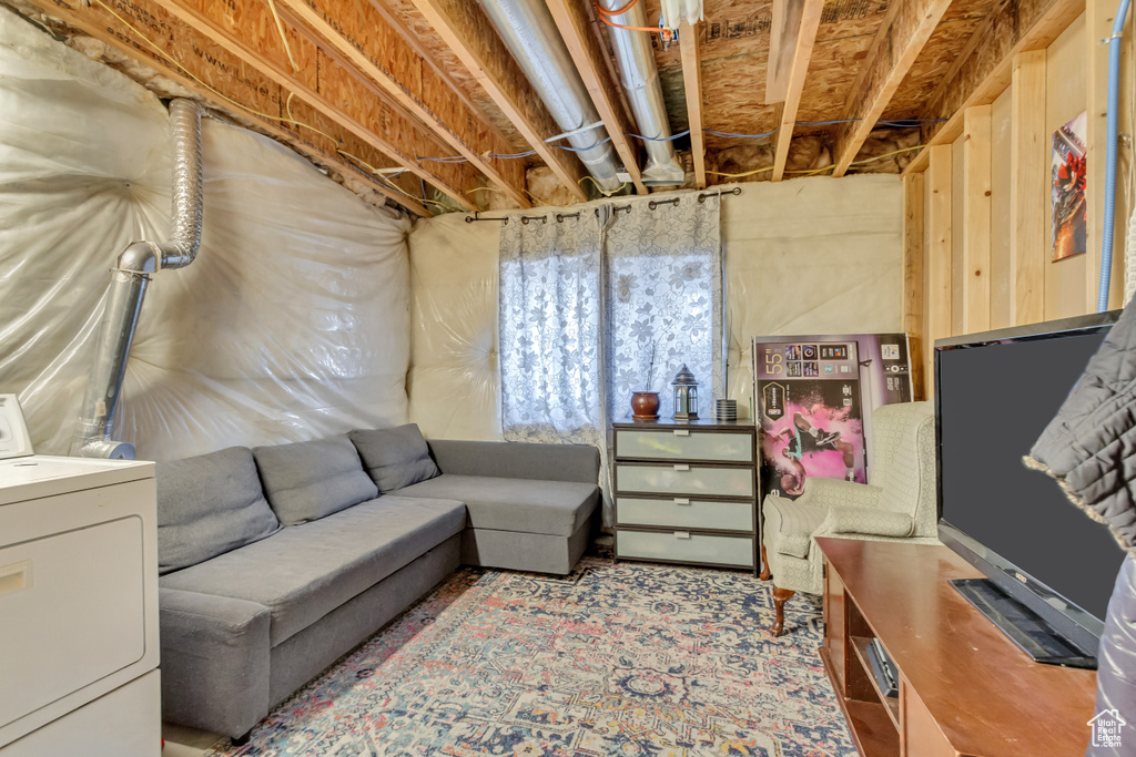 Living area with washer / dryer