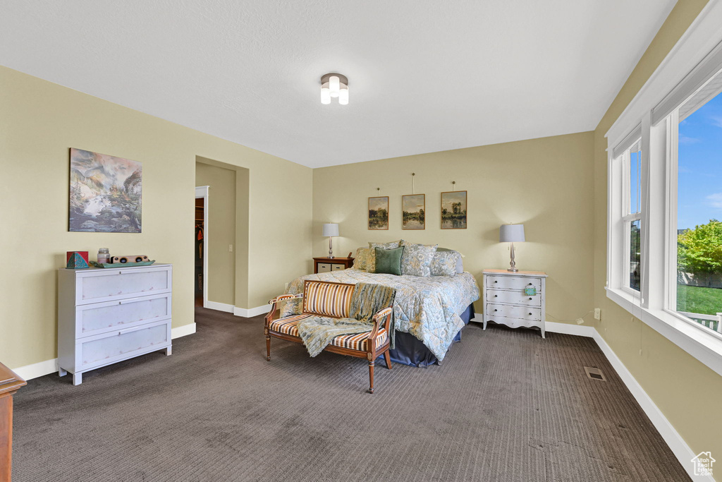 Carpeted bedroom with baseboards