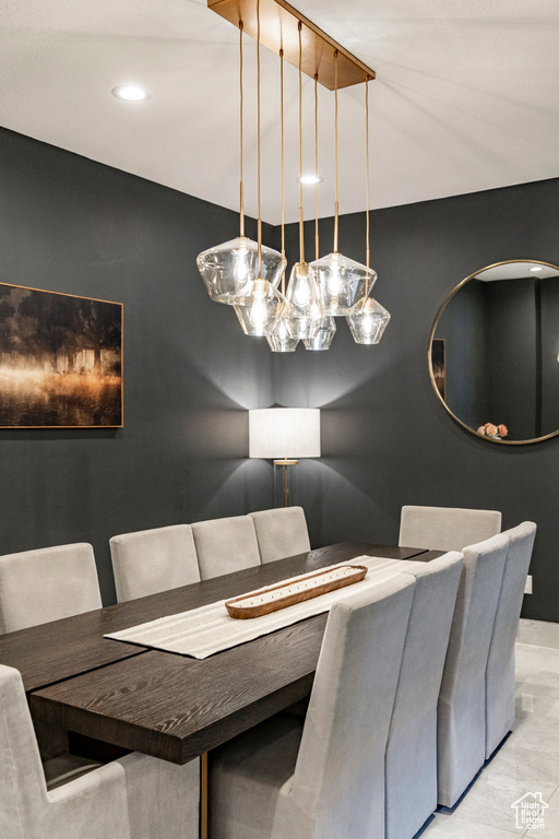 Dining space with recessed lighting