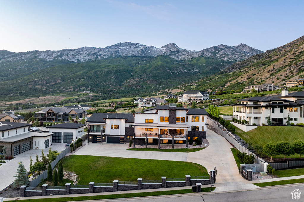View of mountain background featuring nearby suburban area