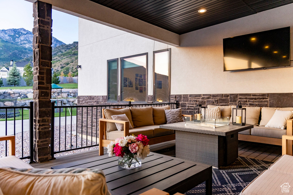 View of patio featuring an outdoor hangout area and outdoor dining area