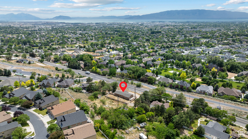 Drone / aerial view of a mountainous background