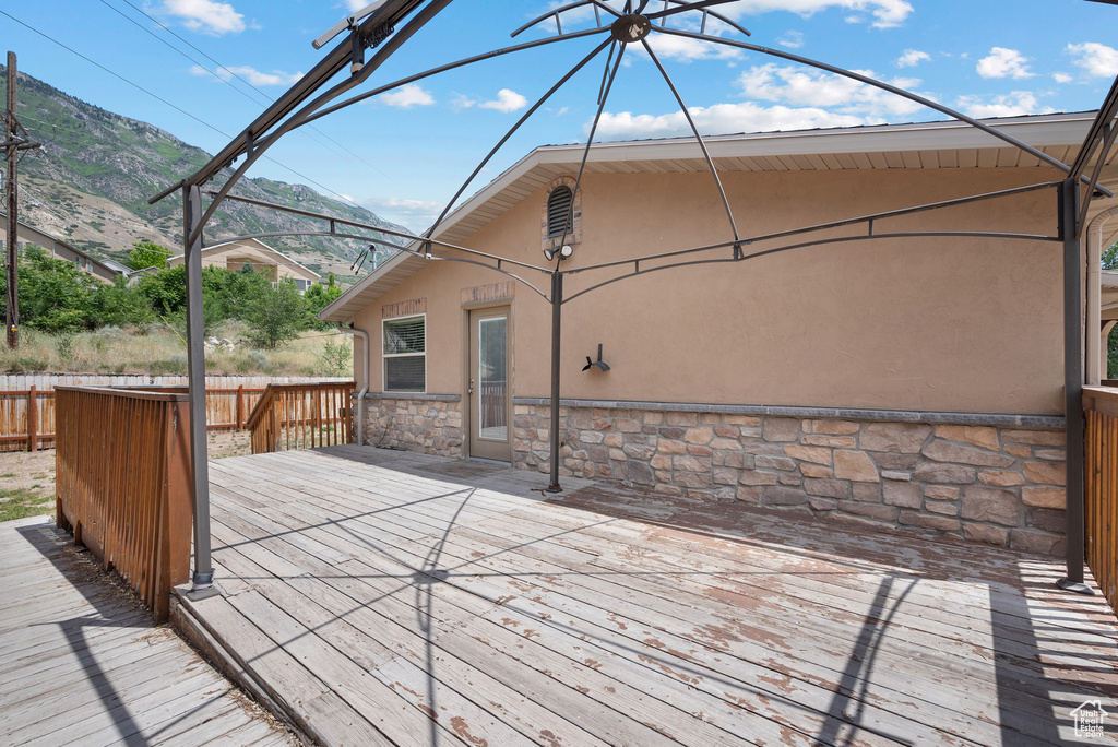 Wooden deck with a mountain view