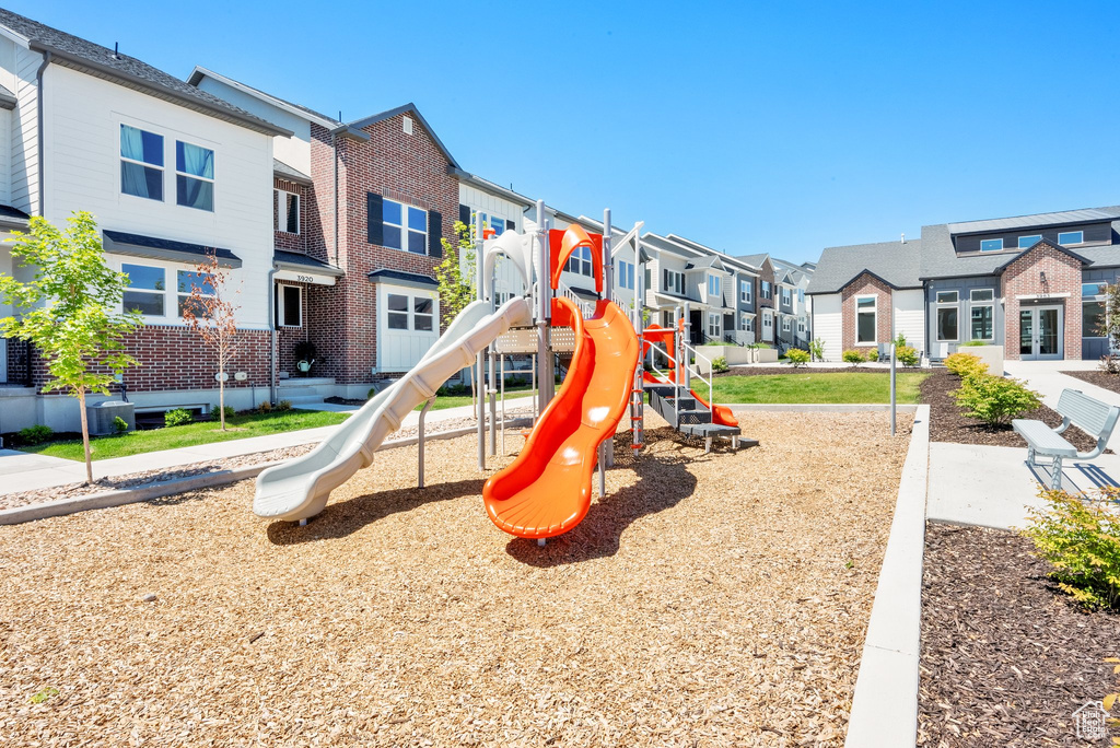 Community play area with a residential view