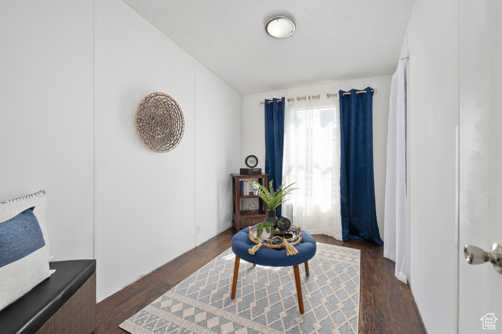 Living area with dark wood finished floors