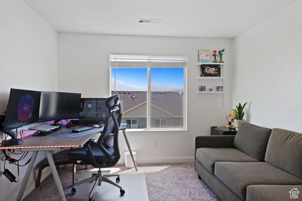 Office space featuring carpet floors and baseboards