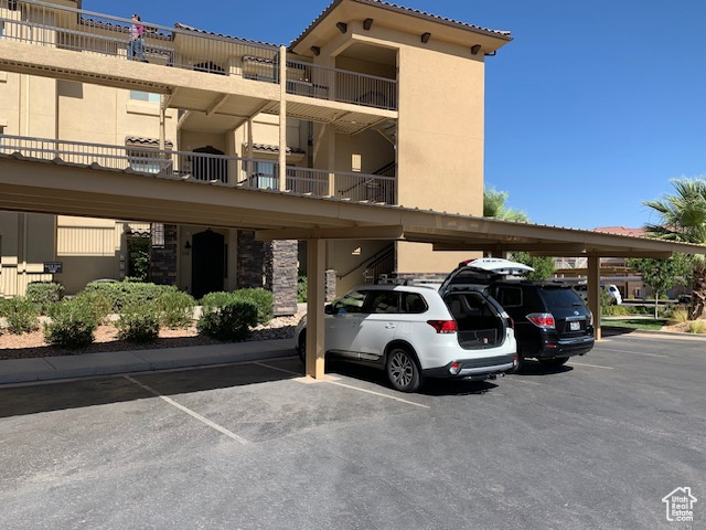 View of covered parking lot