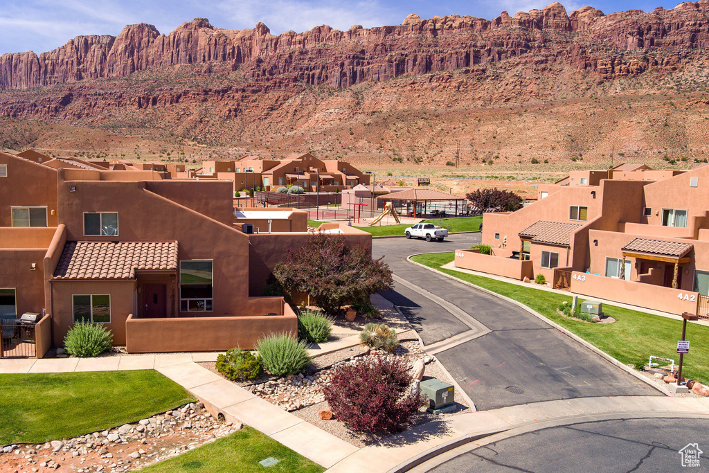 View of mountain background with nearby suburban area