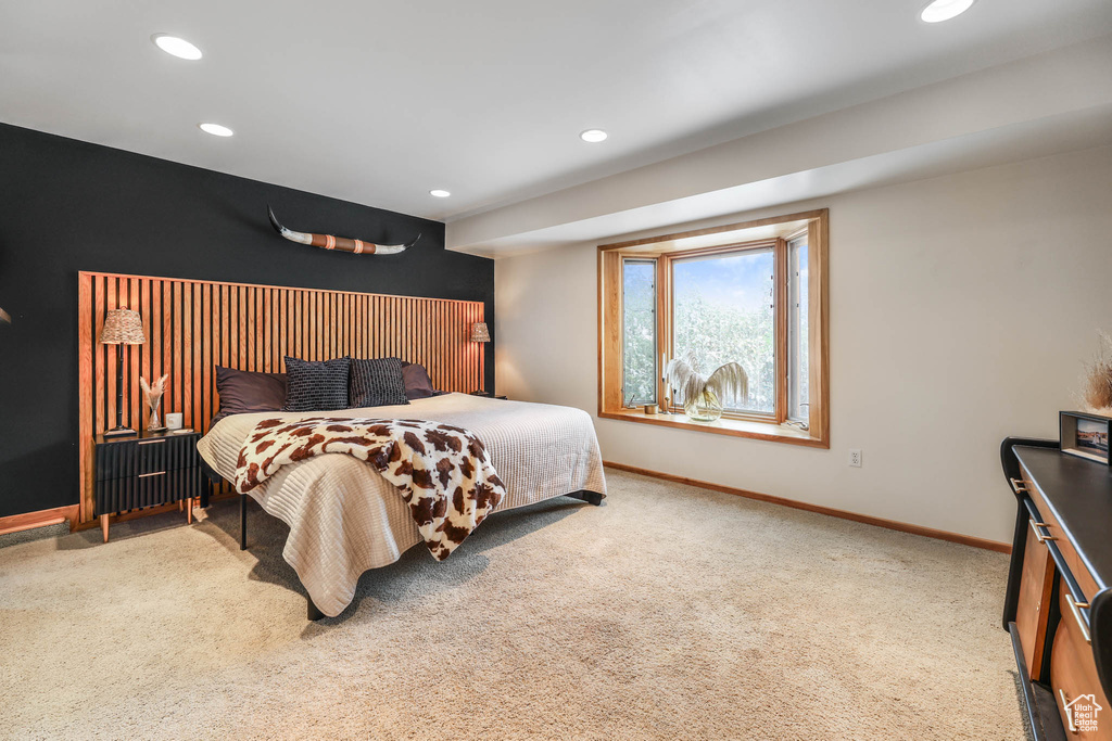 Bedroom featuring carpet floors and recessed lighting