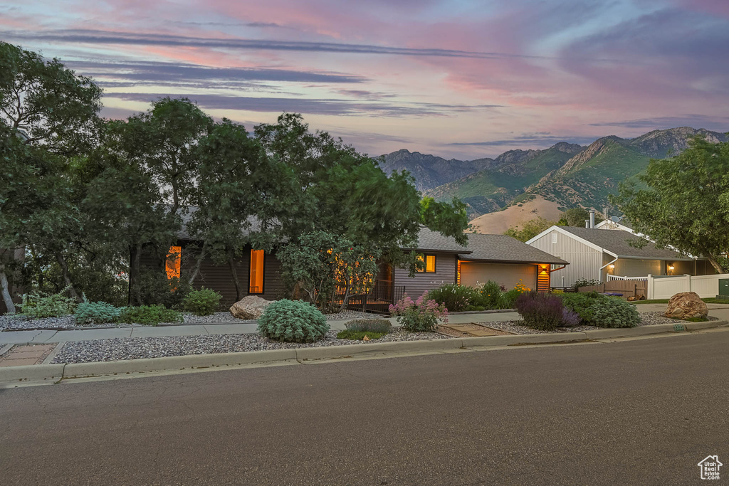 View of front of property featuring a mountain view
