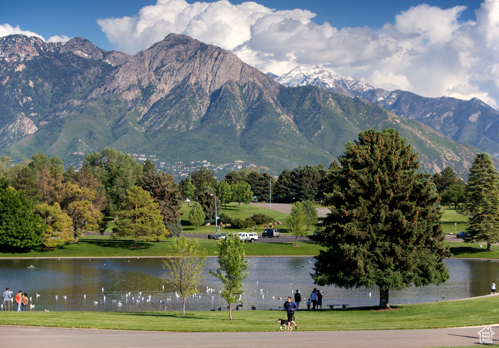 View of mountain backdrop with a nearby body of water