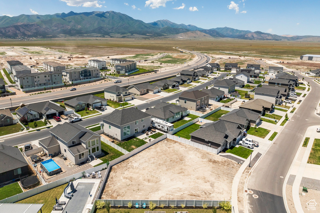 Aerial perspective of suburban area featuring mountains