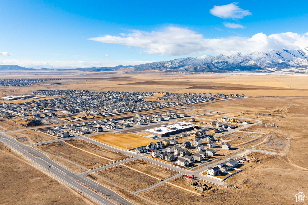 Bird's eye view of a mountainous background