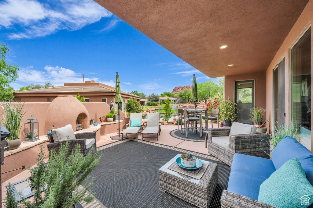 View of patio / terrace with an outdoor hangout area and outdoor dining space