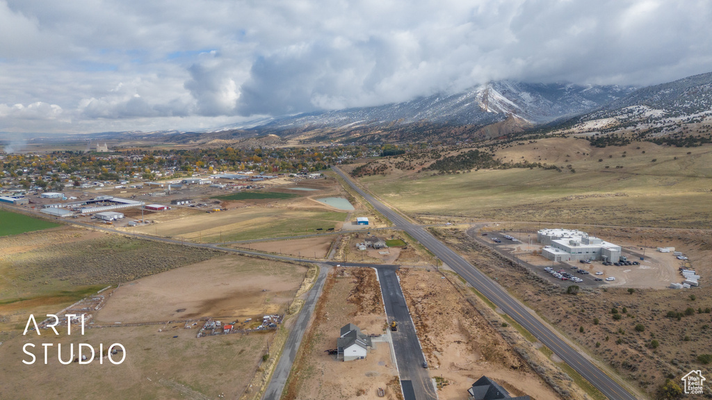 Aerial overview of property's location featuring mountains and rural landscape