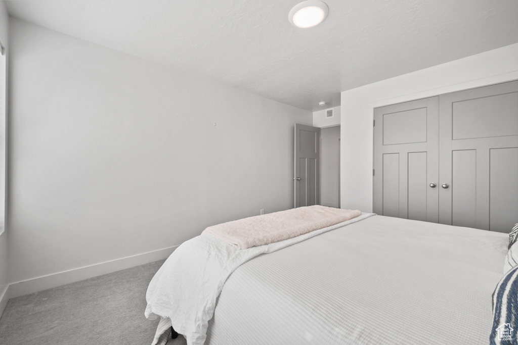 Bedroom with carpet floors and a closet
