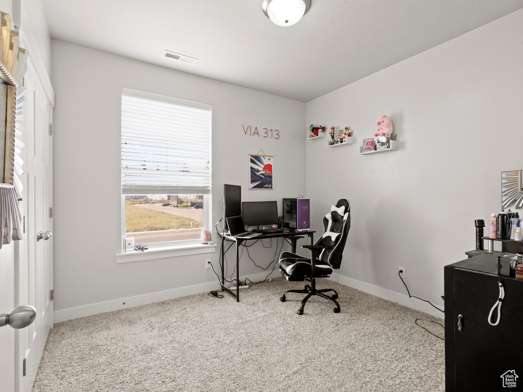 Office area with carpet floors