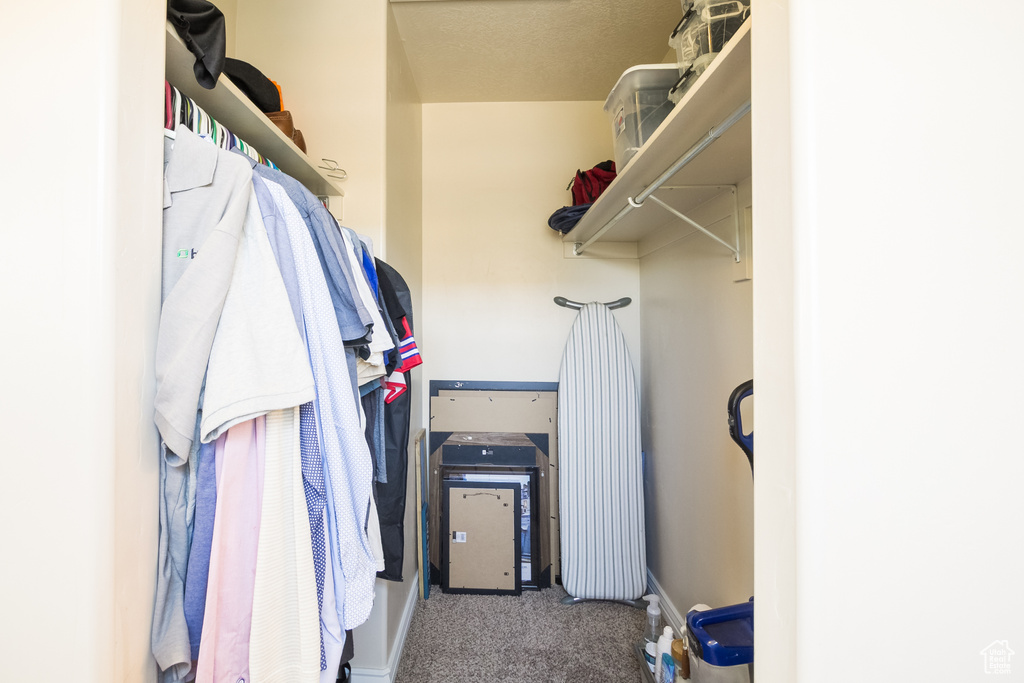 Walk in closet with carpet flooring