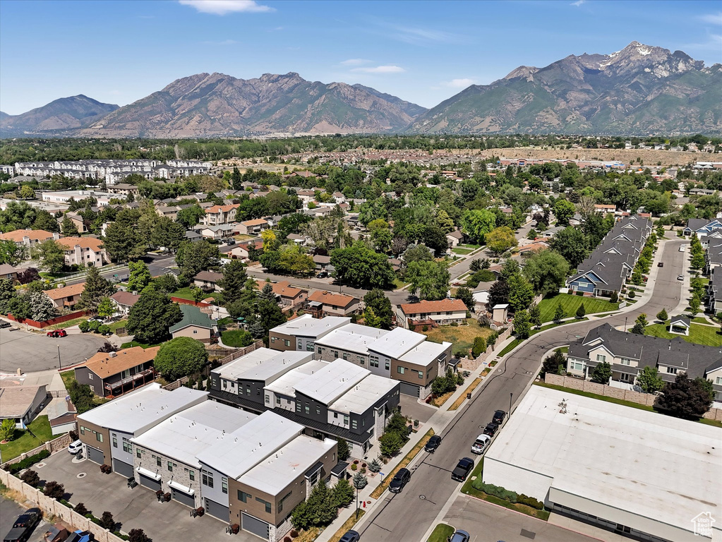Aerial perspective of suburban area with mountains