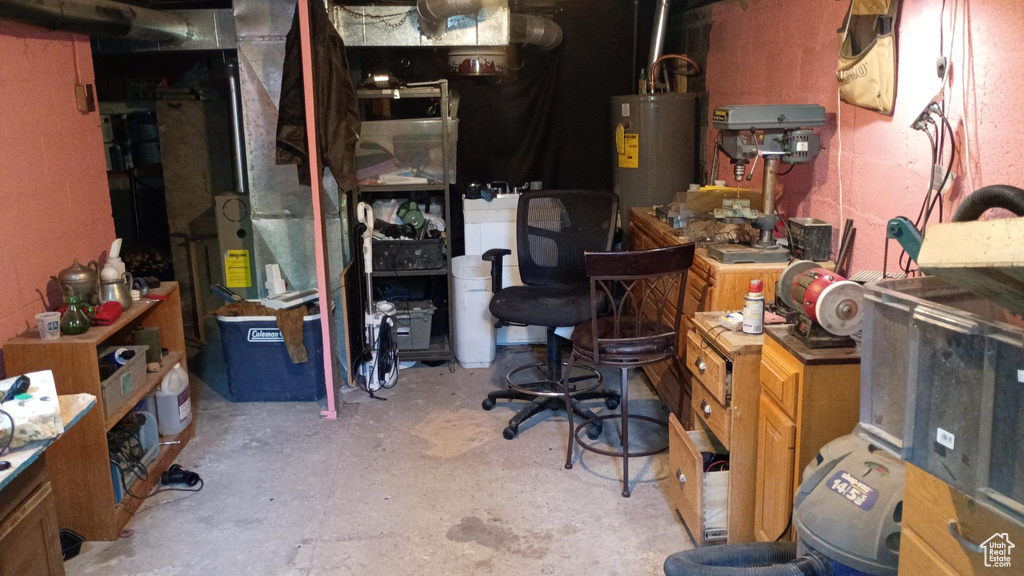 Unfinished basement with water heater