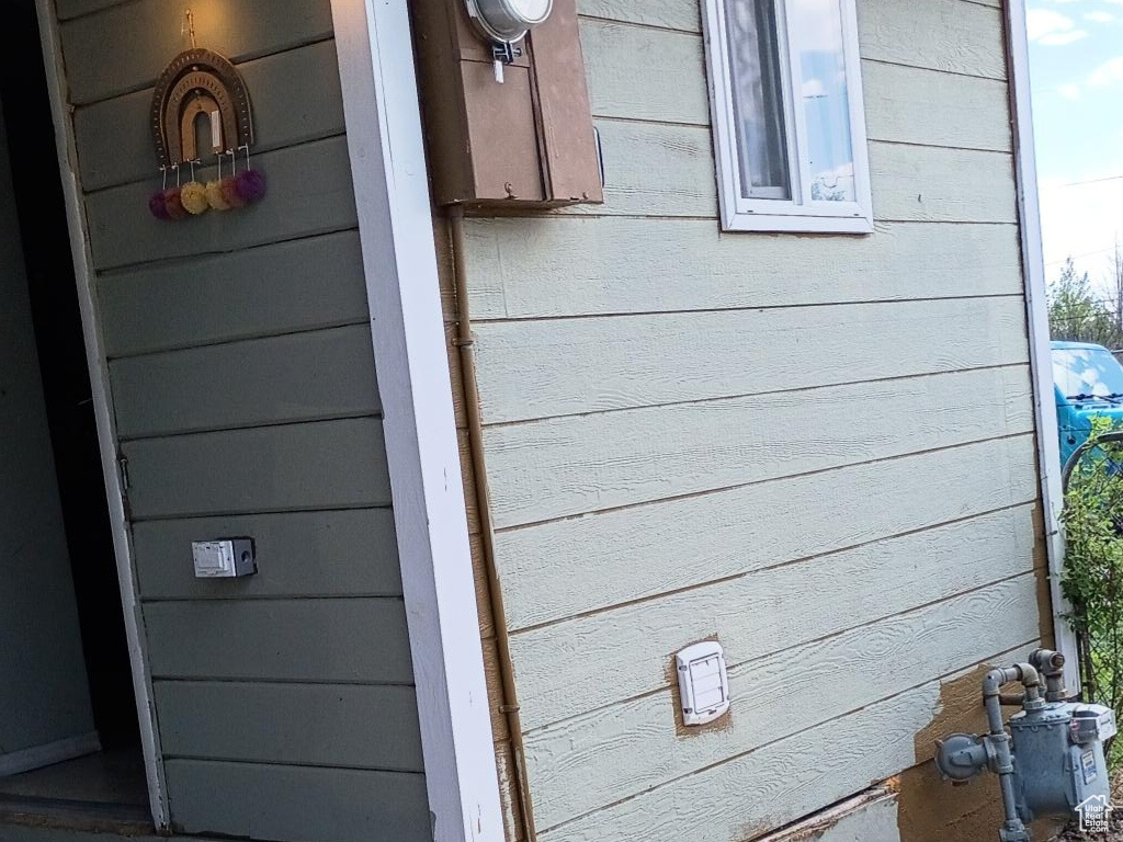 Exterior view of gas meter and electric meter