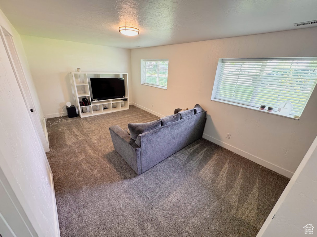 Living room featuring carpet flooring and baseboards