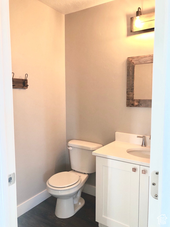 Bathroom with vanity and wood finished floors