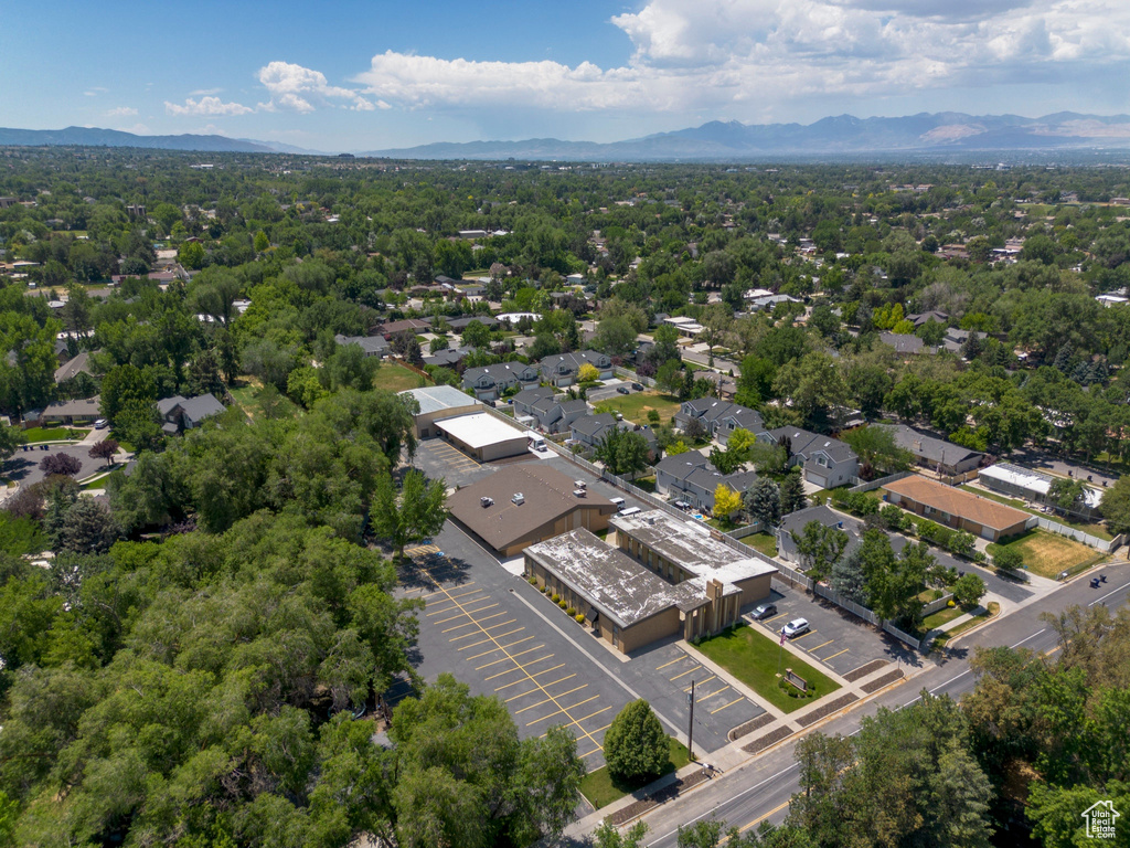 Drone / aerial view of a mountainous background