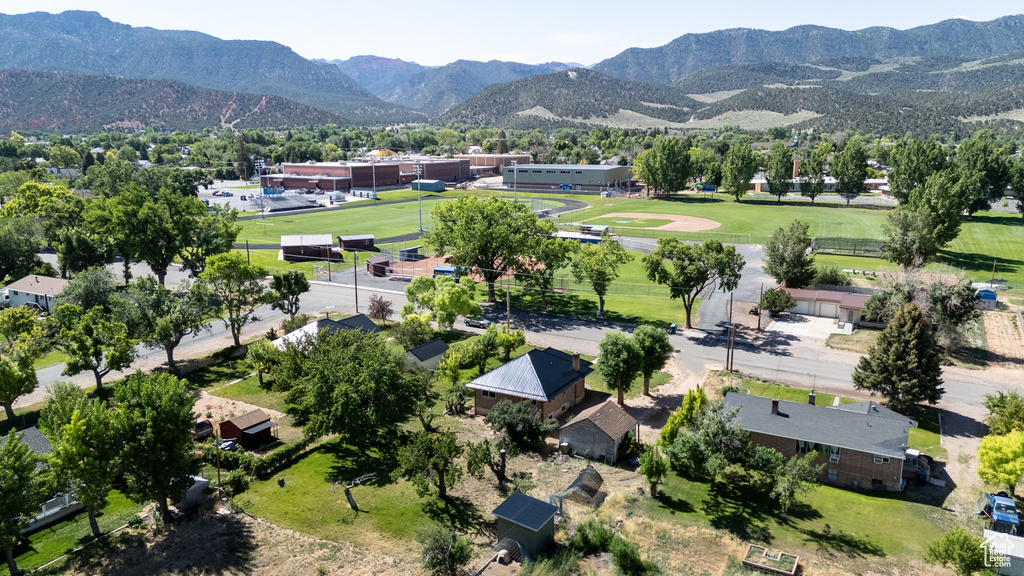 Aerial view of a mountain backdrop