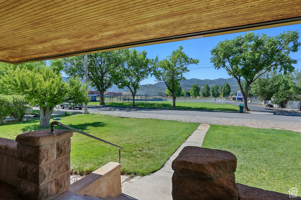 View of yard with a mountain view