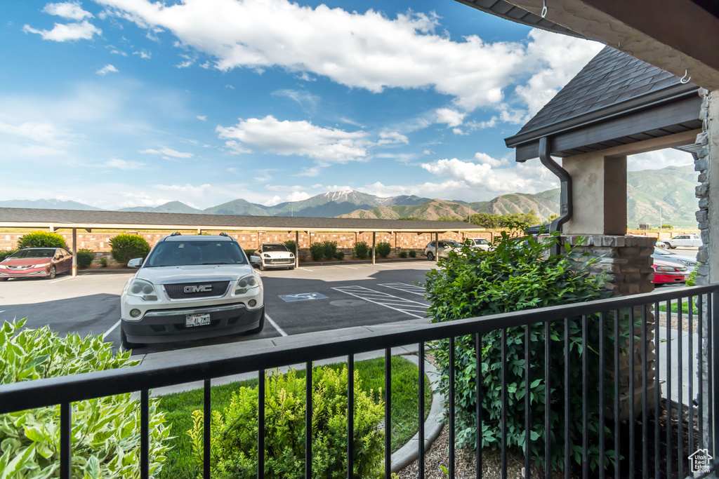 Balcony with a mountain view