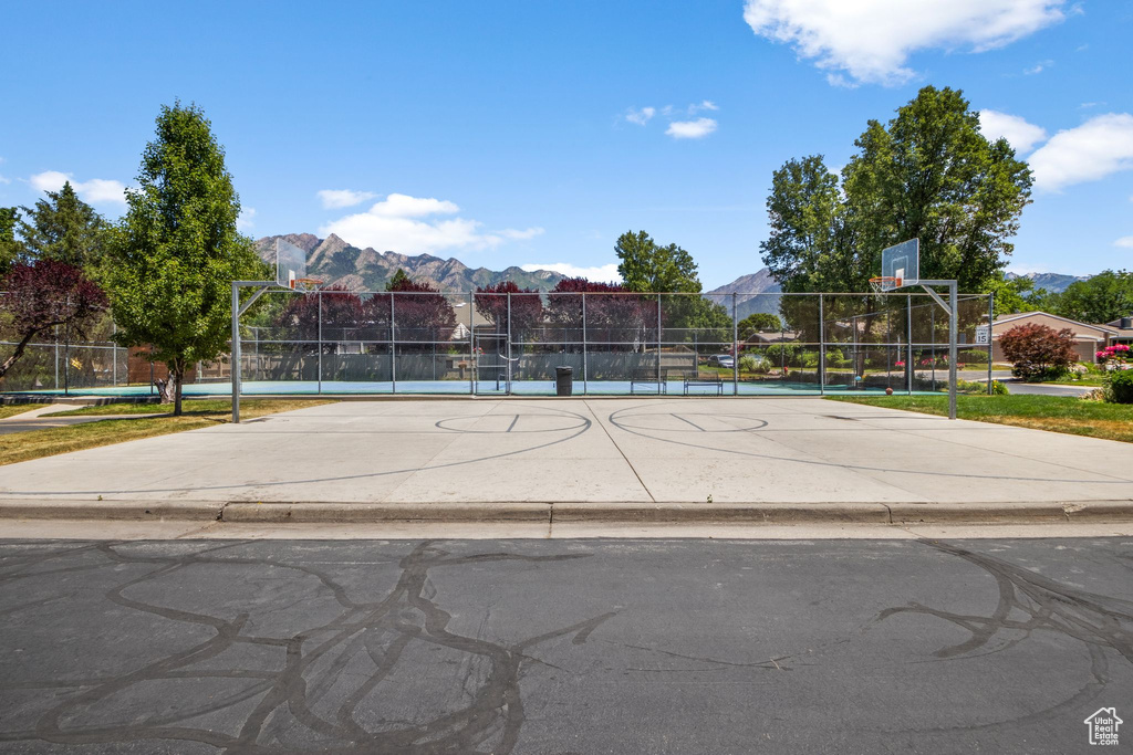 View of basketball court featuring community basketball court and a mountain view
