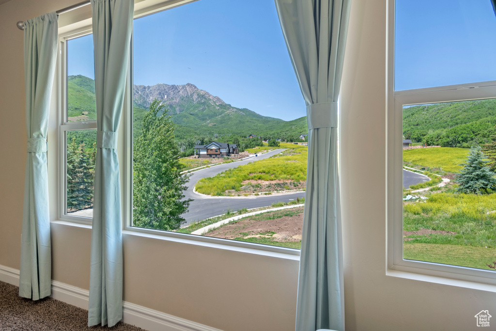 Detailed view of a mountain backdrop and baseboards