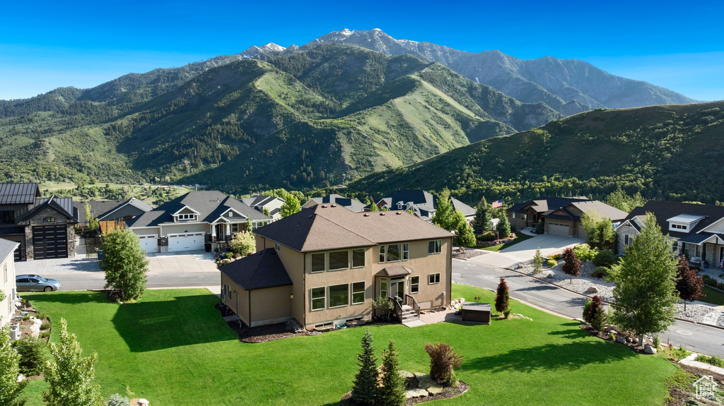 View of mountain background with nearby suburban area