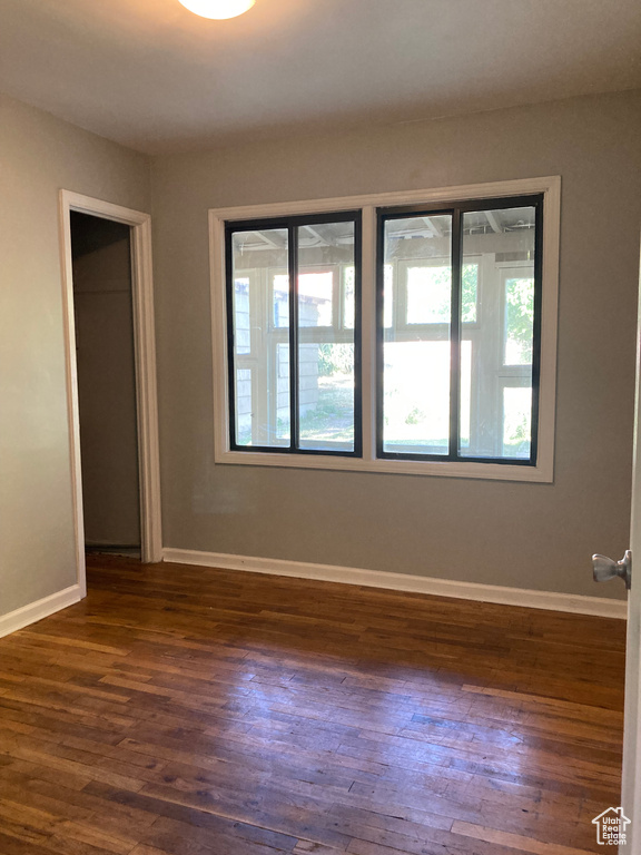 Spare room with plenty of natural light and dark wood finished floors
