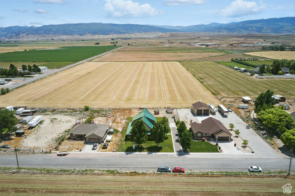 Overview of rural landscape featuring mountains