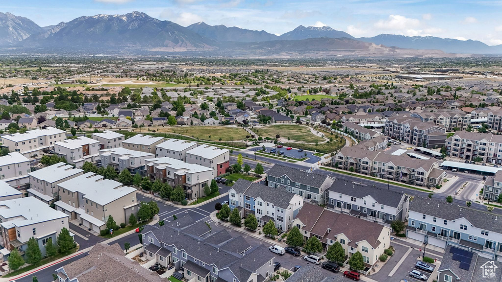 Drone / aerial view of a mountain backdrop