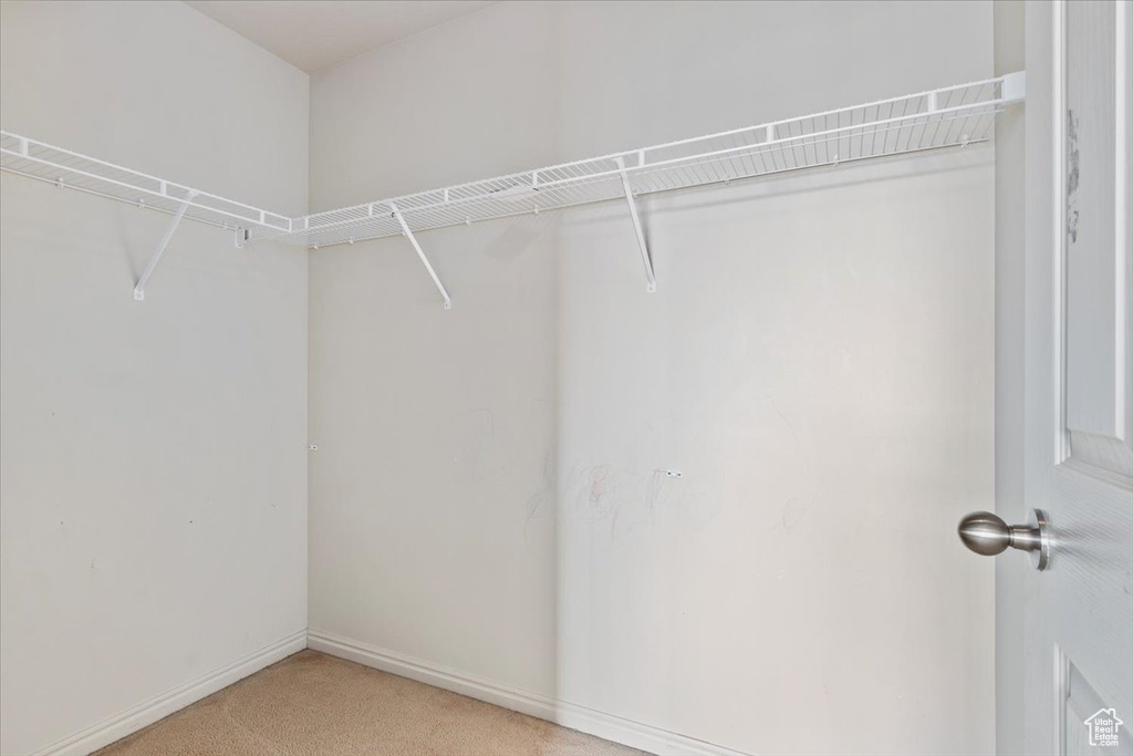 Walk in closet with light carpet