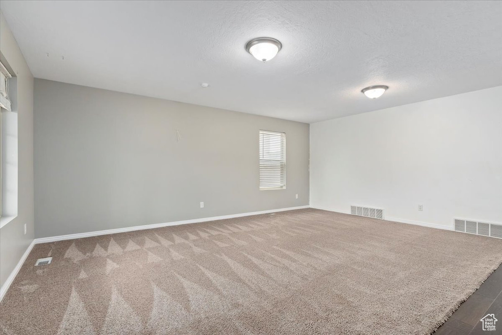 Unfurnished room with a textured ceiling and carpet