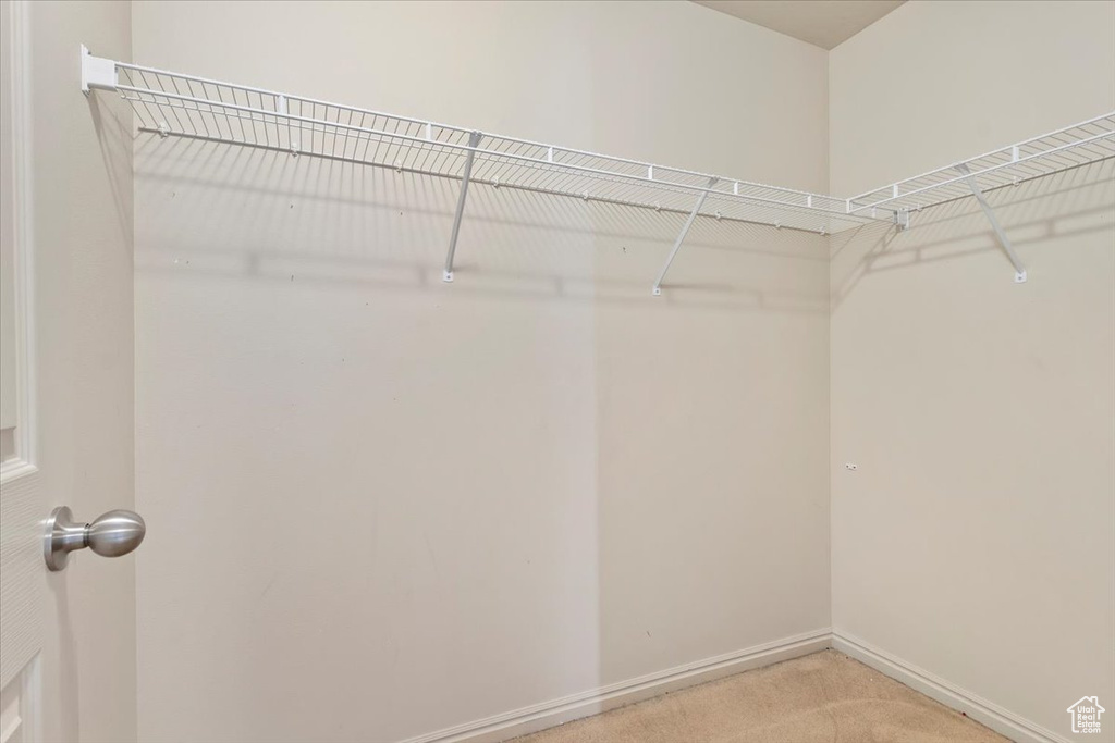 Walk in closet featuring light carpet
