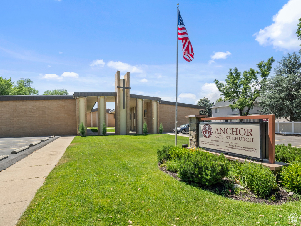 View of community featuring a lawn