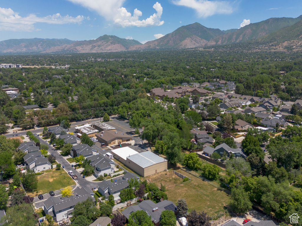 Aerial perspective of suburban area featuring mountains