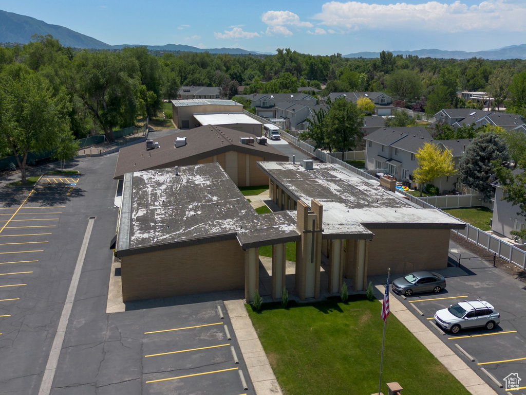 Drone / aerial view of a mountainous background