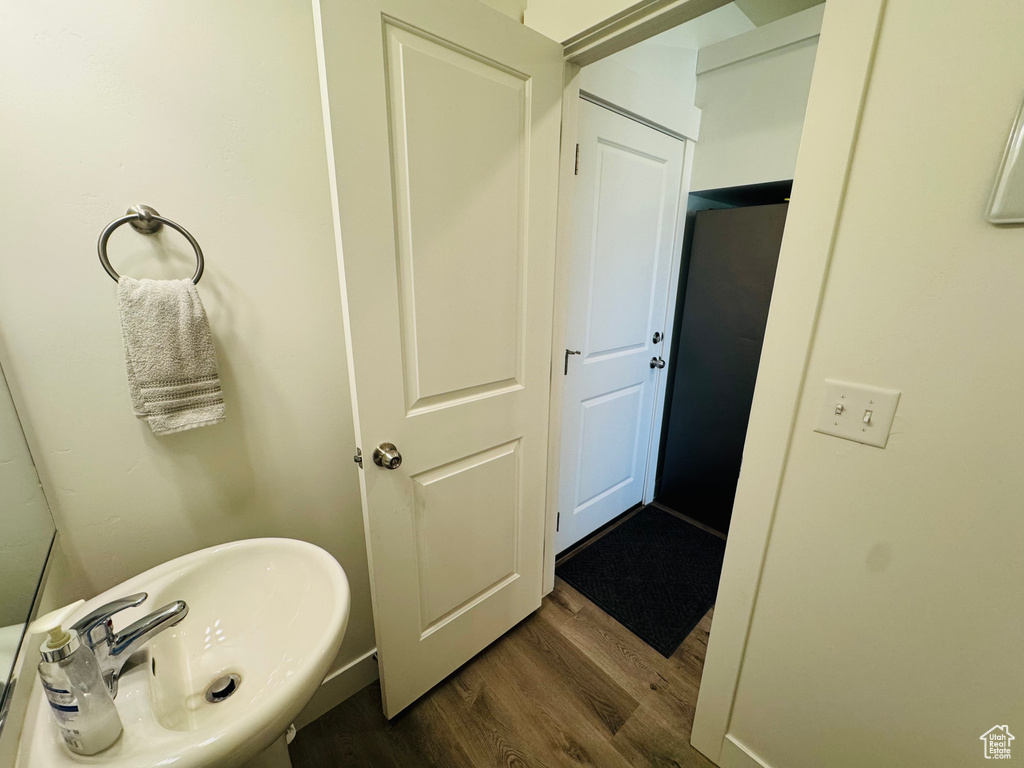 Bathroom with wood finished floors and a sink