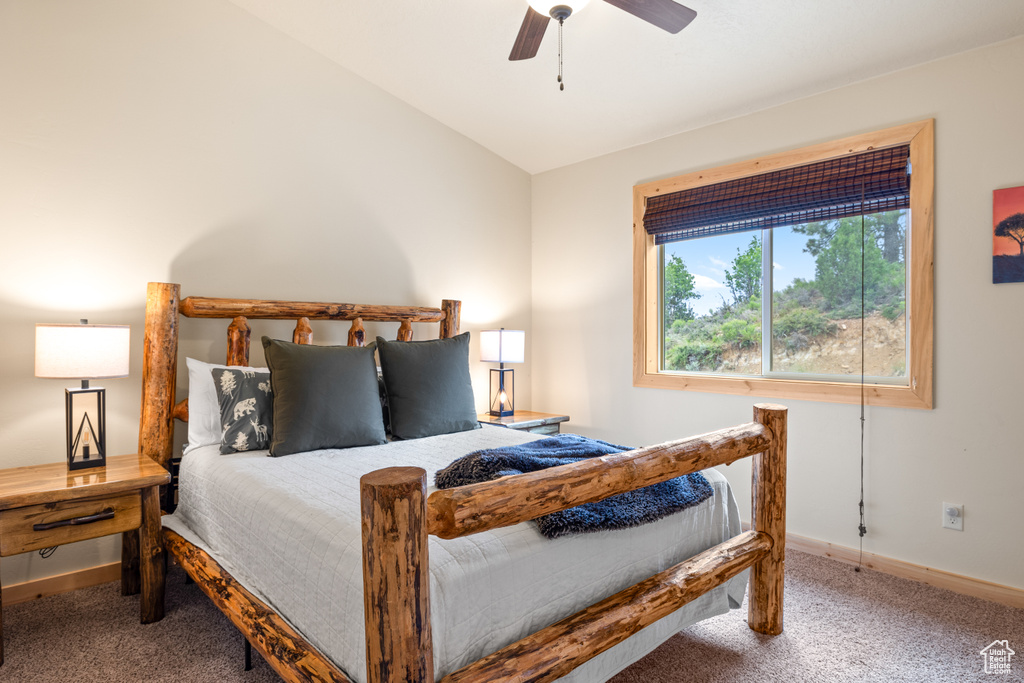 Bedroom featuring carpet flooring and ceiling fan