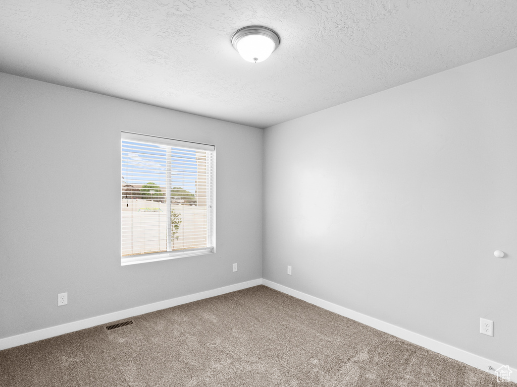 Empty room featuring carpet floors and a textured ceiling