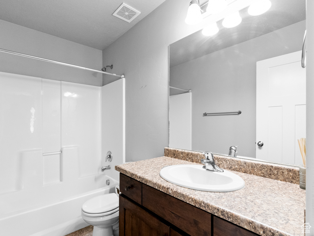 Full bathroom featuring vanity and shower / bathtub combination