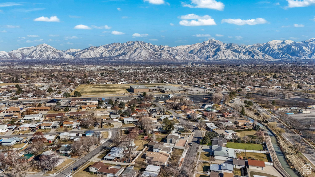 View of mountain backdrop with nearby suburban area